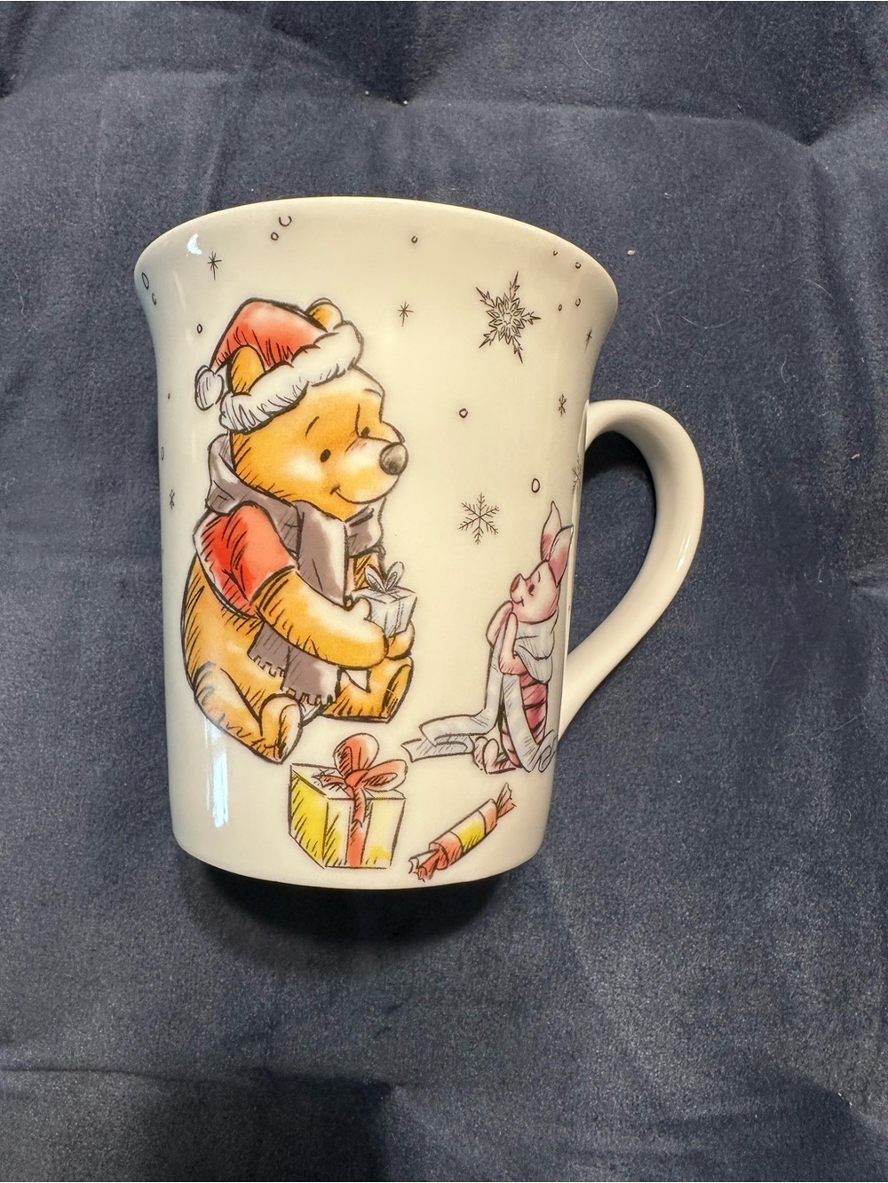 Disney Winnie the Pooh Holiday Mug with Yellow, Red, Pink Accents